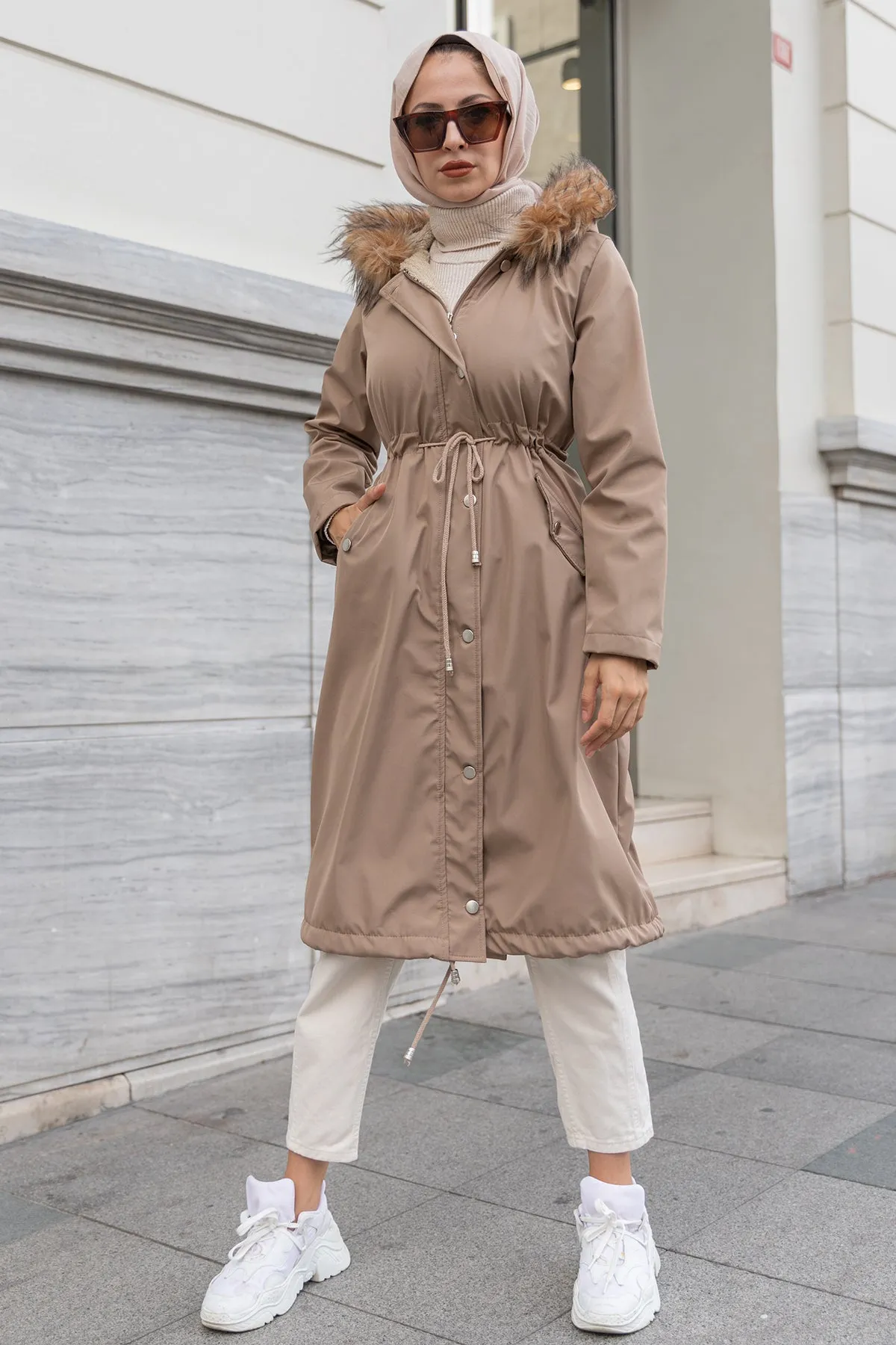 BNG Women Fur Collar Plush Bonded Coat Mink - Clermont