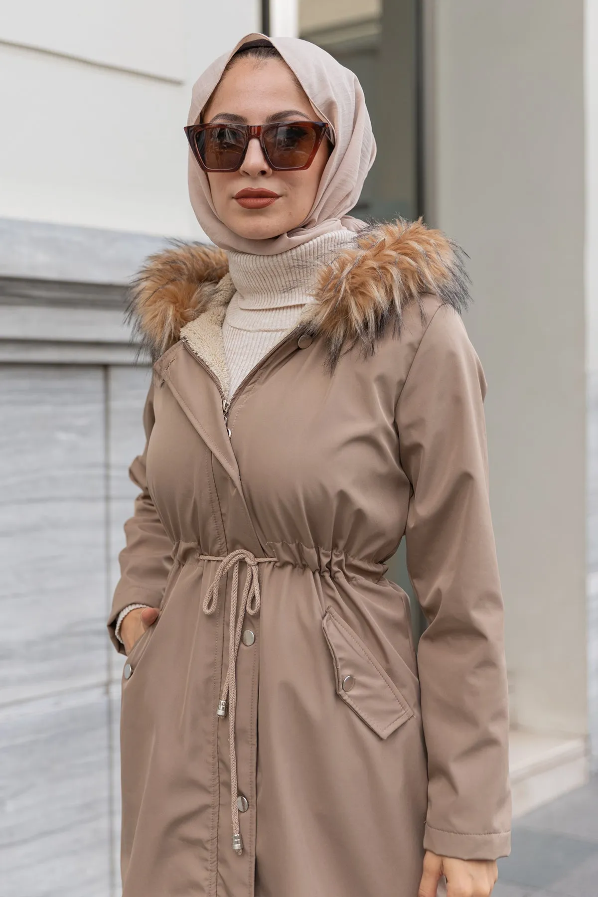 BNG Women Fur Collar Plush Bonded Coat Mink - Clermont