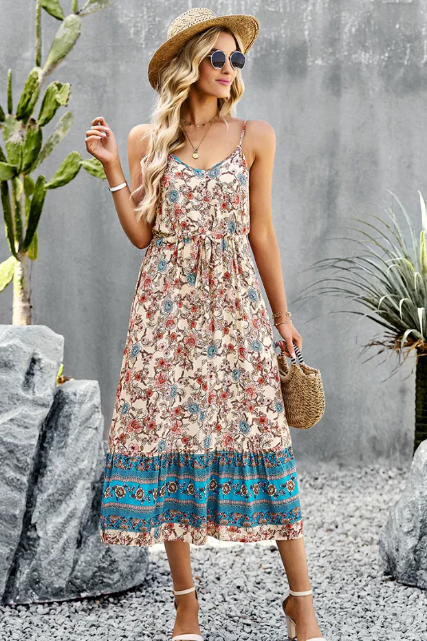 Bohemian Beachy Resort Style Split Brief Corset Length  Dress