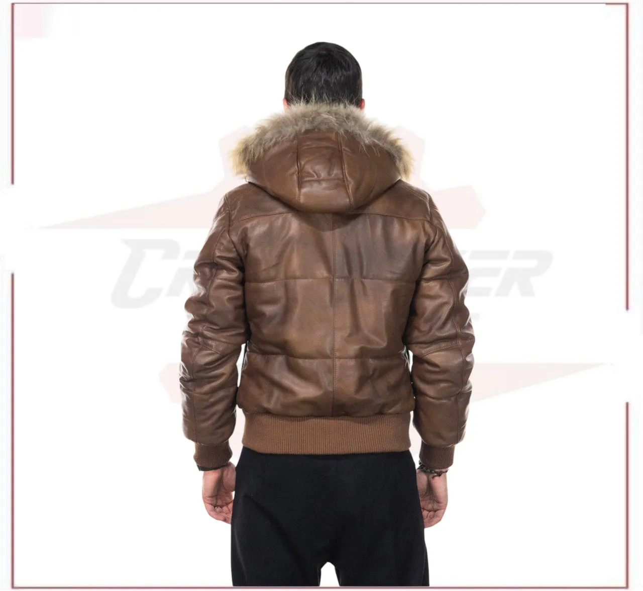 Boston - Men's Down Jacket in Genuine Brown Leather