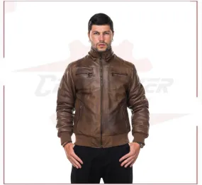 Boston - Men's Down Jacket in Genuine Brown Leather