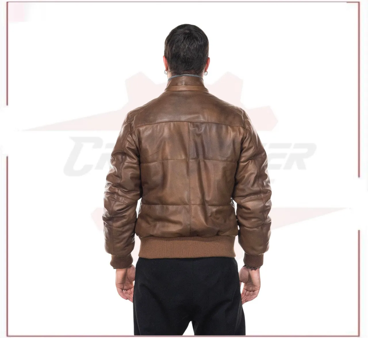 Boston - Men's Down Jacket in Genuine Brown Leather