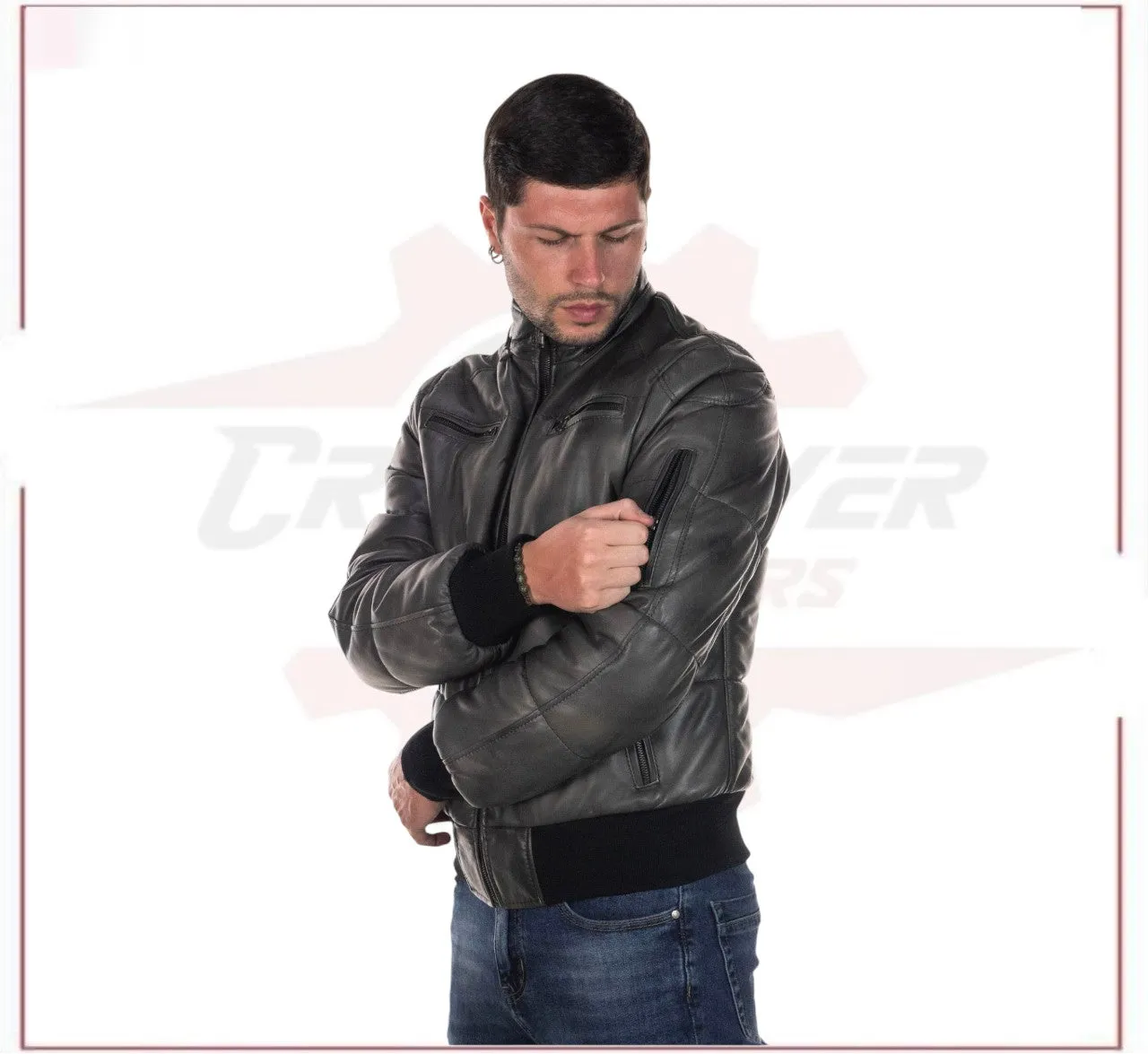 Boston - Men's Down Jacket in Genuine Grey Leather