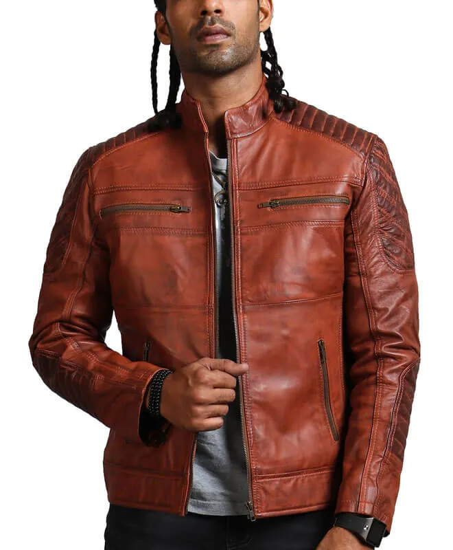 Brown Biker Scarecrow Leather Jacket