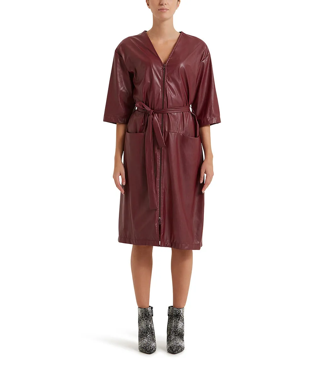 Burgundy faux leather overcoat