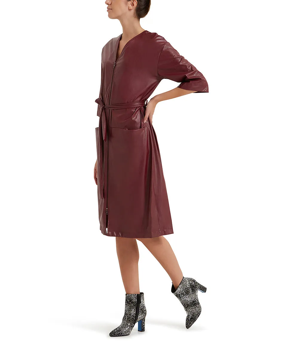 Burgundy faux leather overcoat
