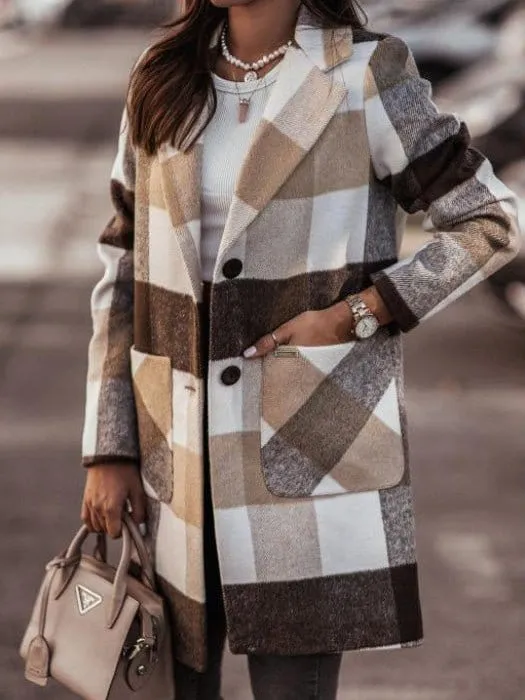 Buttoned Plaid Overcoat