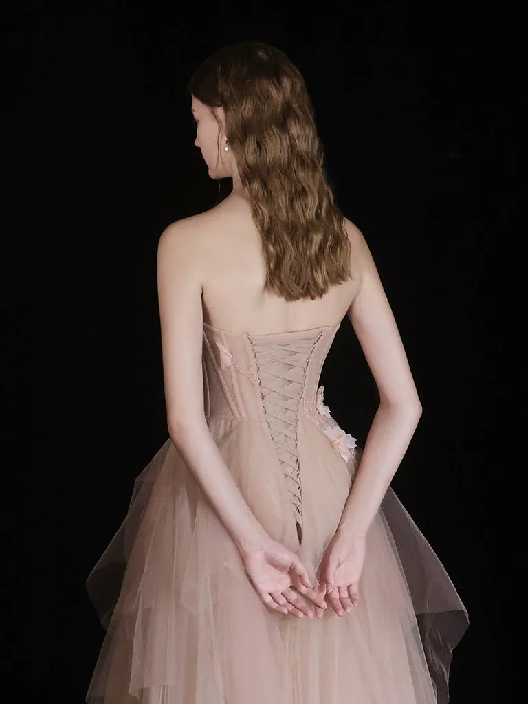 Champagne A-Line Tulle Long Prom Dress, Champagne Long Formal Dress