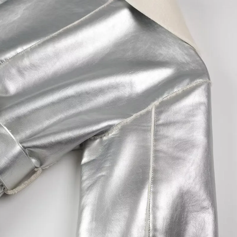 Chic Belted Long Overcoat with Metallic Sequins and Faux Fur for Women