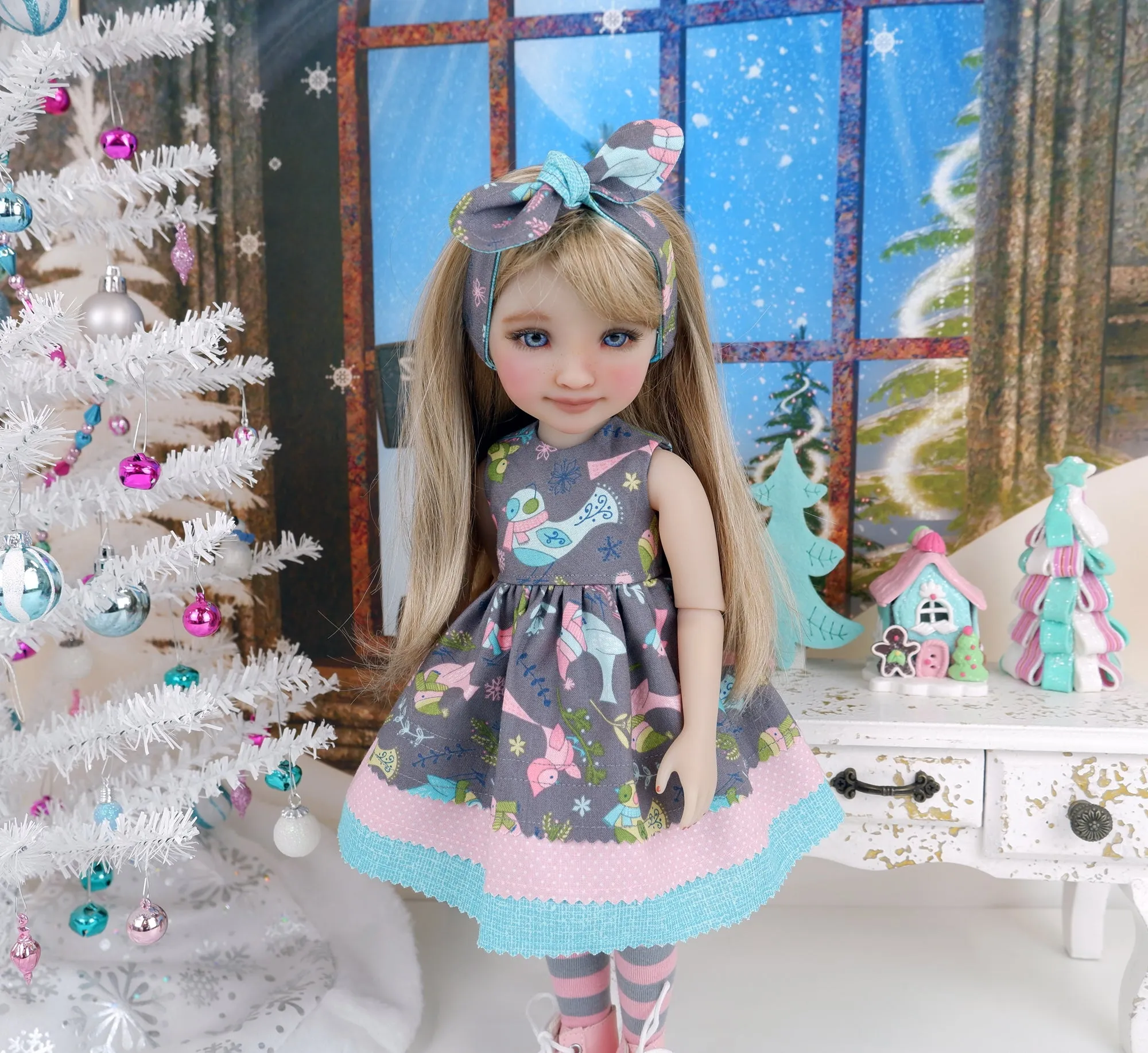 Cold Weather Birds - dress with boots for Ruby Red Fashion Friends doll