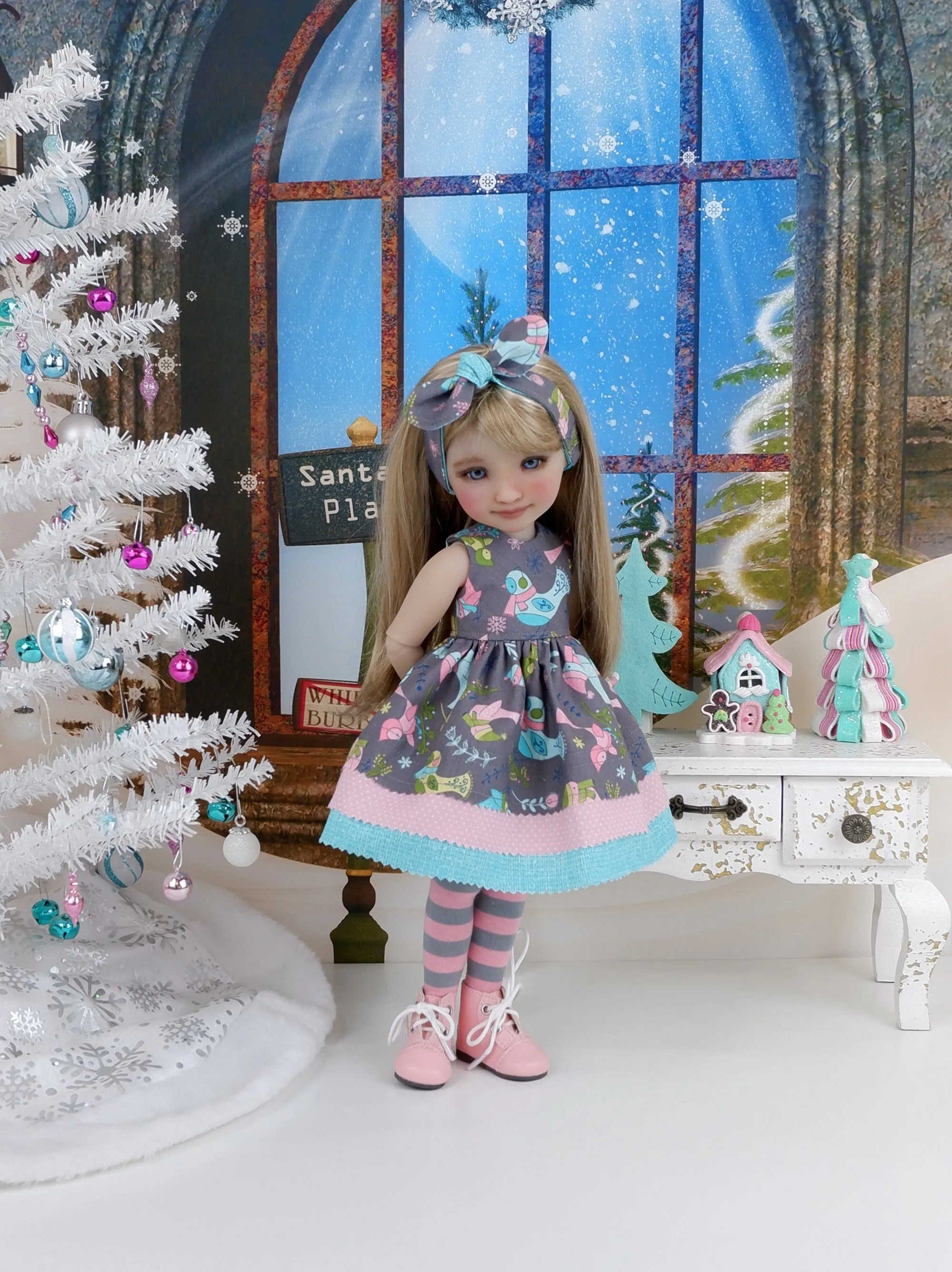 Cold Weather Birds - dress with boots for Ruby Red Fashion Friends doll