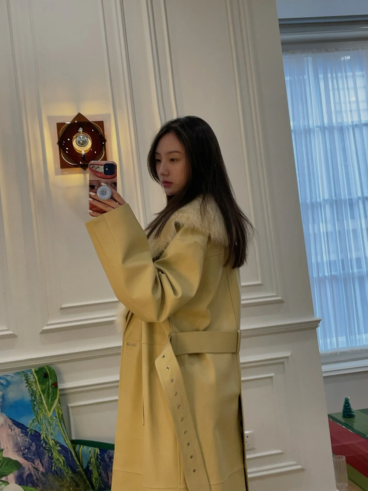 COMMON LEISURE YOU&ME TRENCHCOAT W/ SHEARLING LAPEL