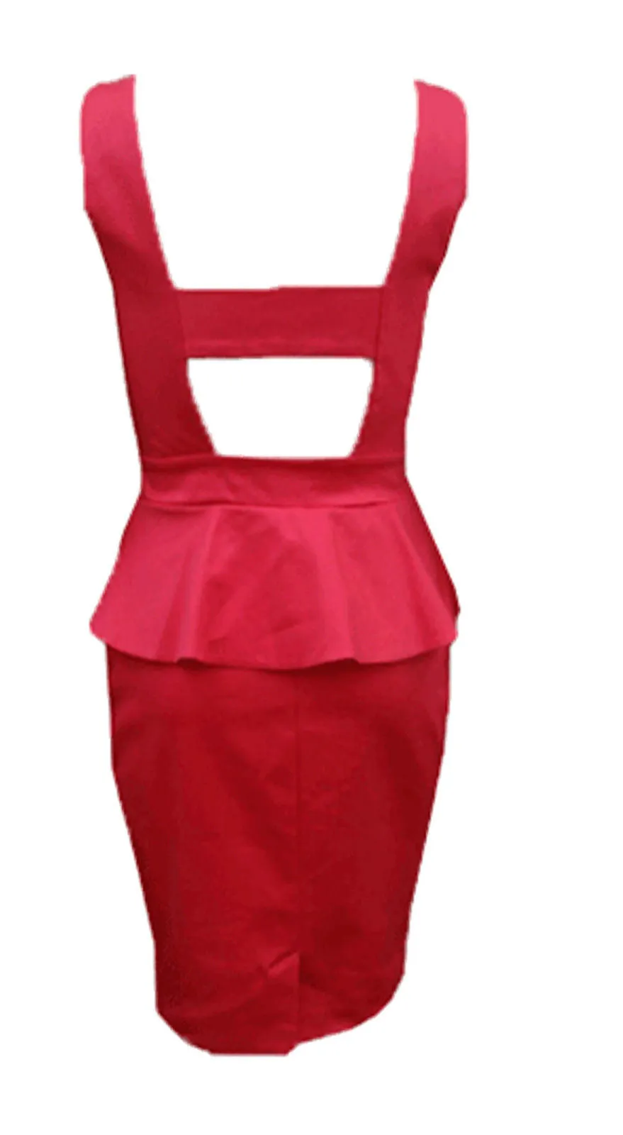 Coral Waffle Peplum Cut Out Back Dress