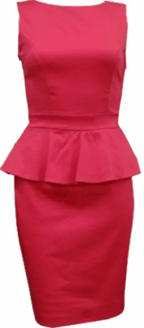 Coral Waffle Peplum Cut Out Back Dress