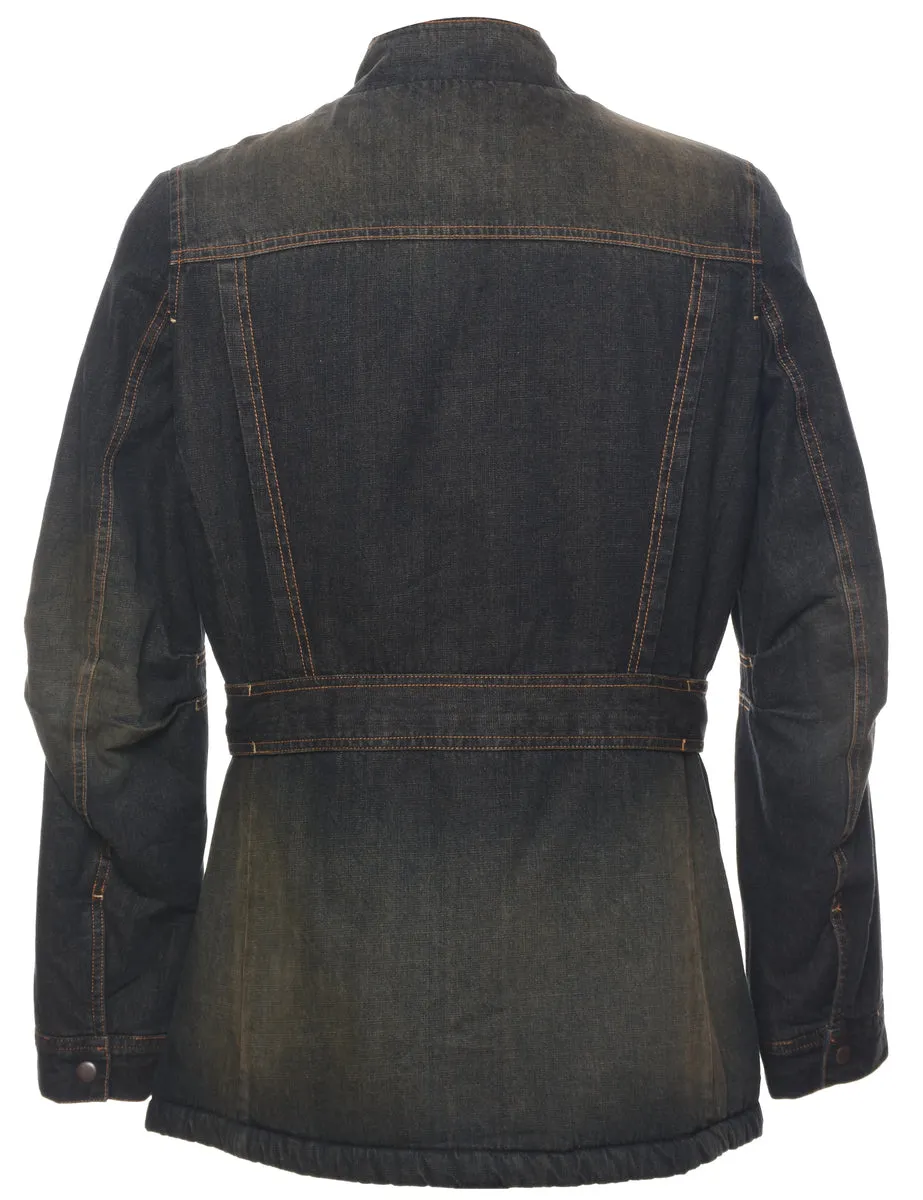 Dark Wash Y2K Shearling Denim Jacket - L