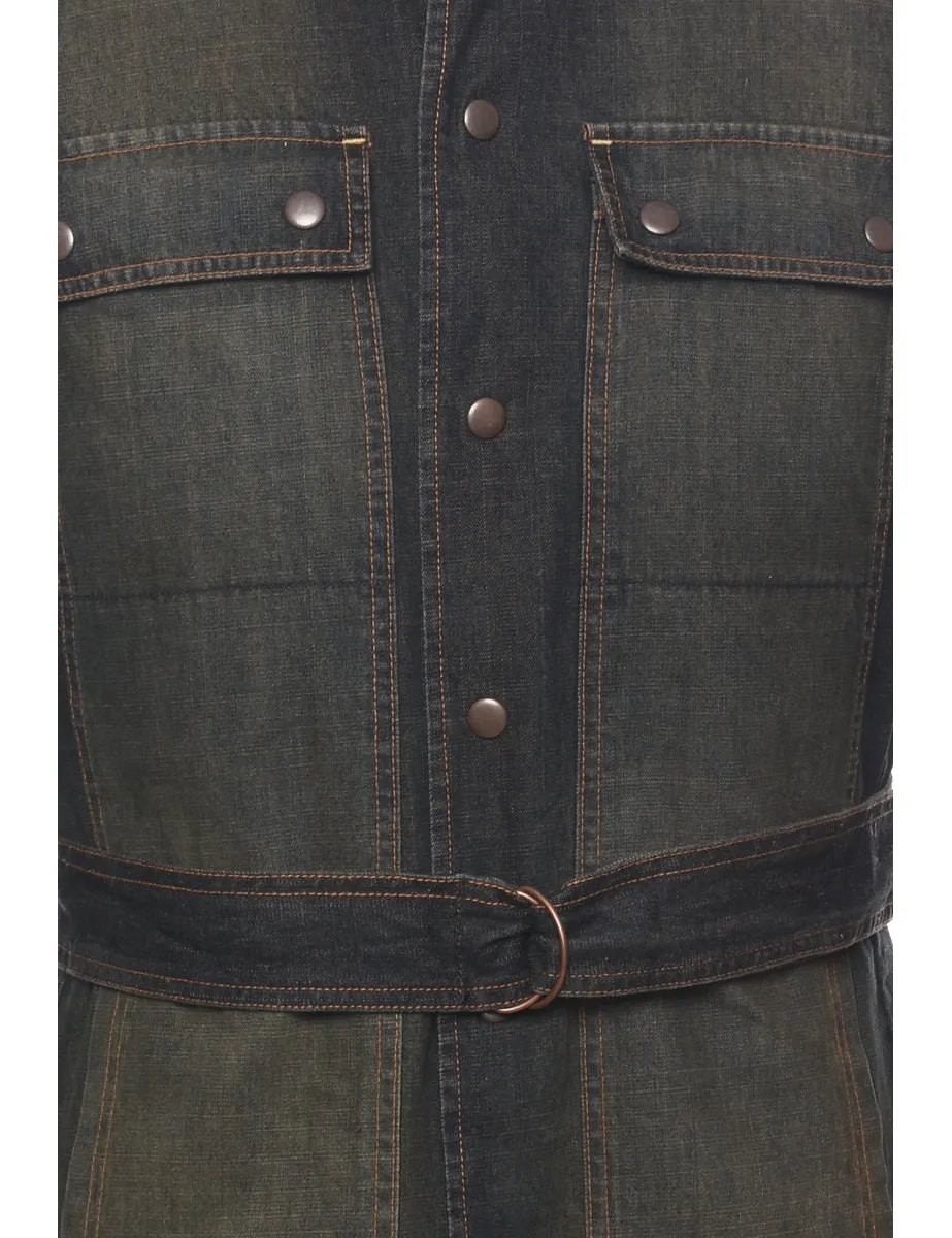 Dark Wash Y2K Shearling Denim Jacket - L