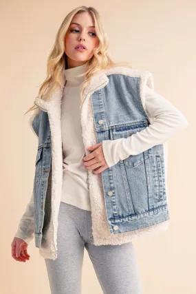Denim Patch Sherpa Vest