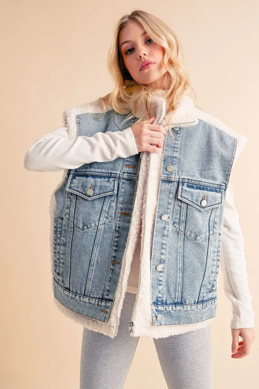 Denim Patch Sherpa Vest