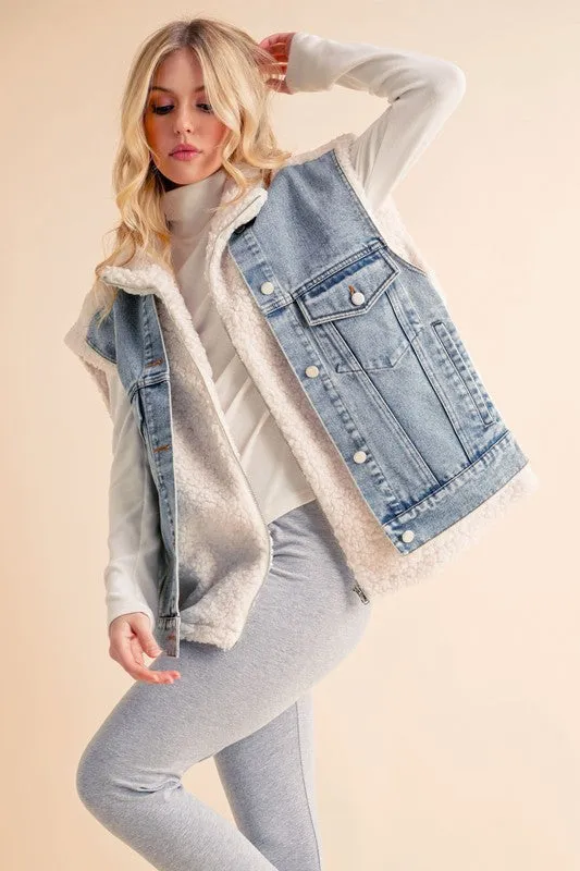 Denim Patch Sherpa Vest