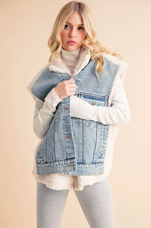 Denim Patch Sherpa Vest