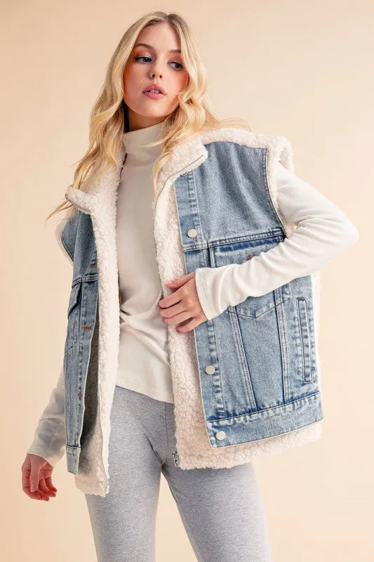Denim Patch Sherpa Vest
