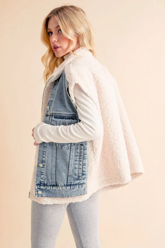Denim Patch Sherpa Vest