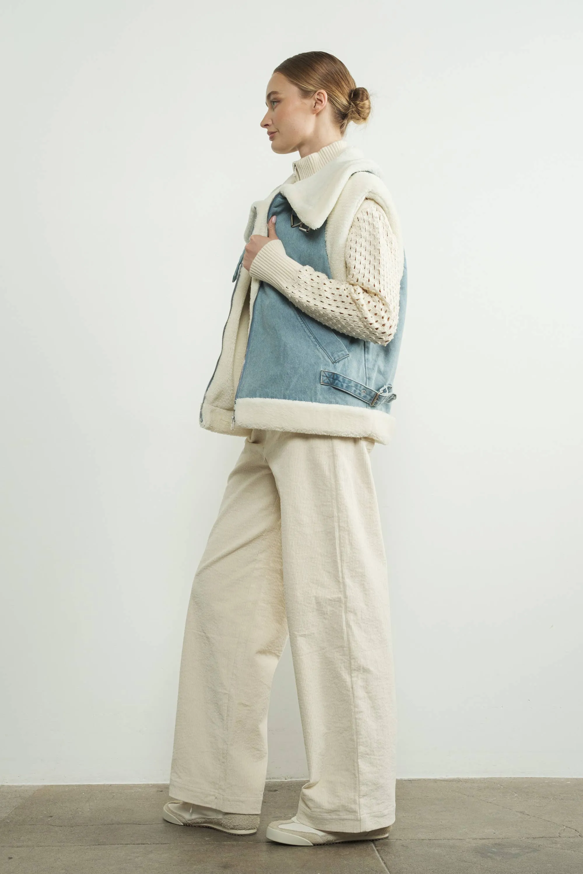 DENIM SHERPA MIXED VEST