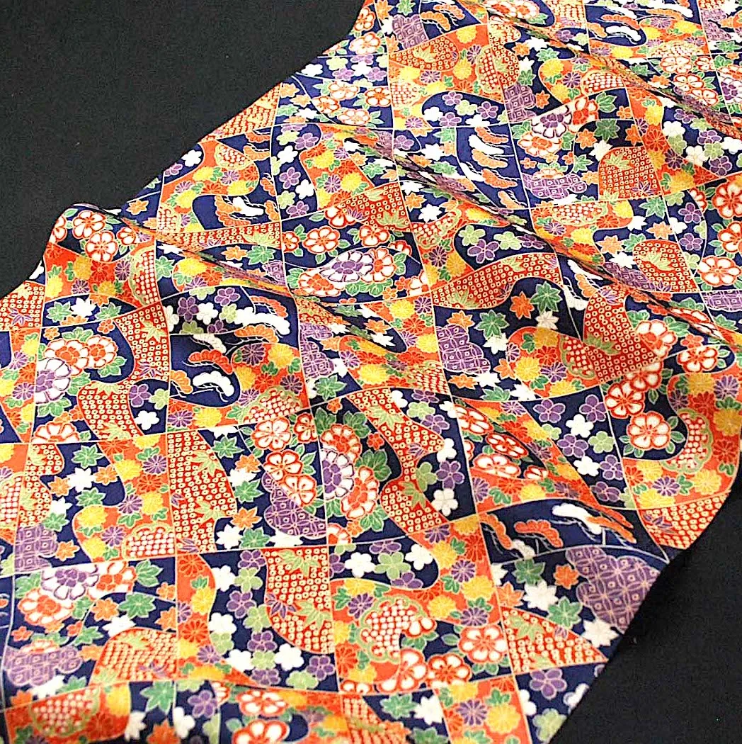 Diagonal Diamonds "Patchwork" Vintage Kimono Silk from Japan 7" x 56"  #4688