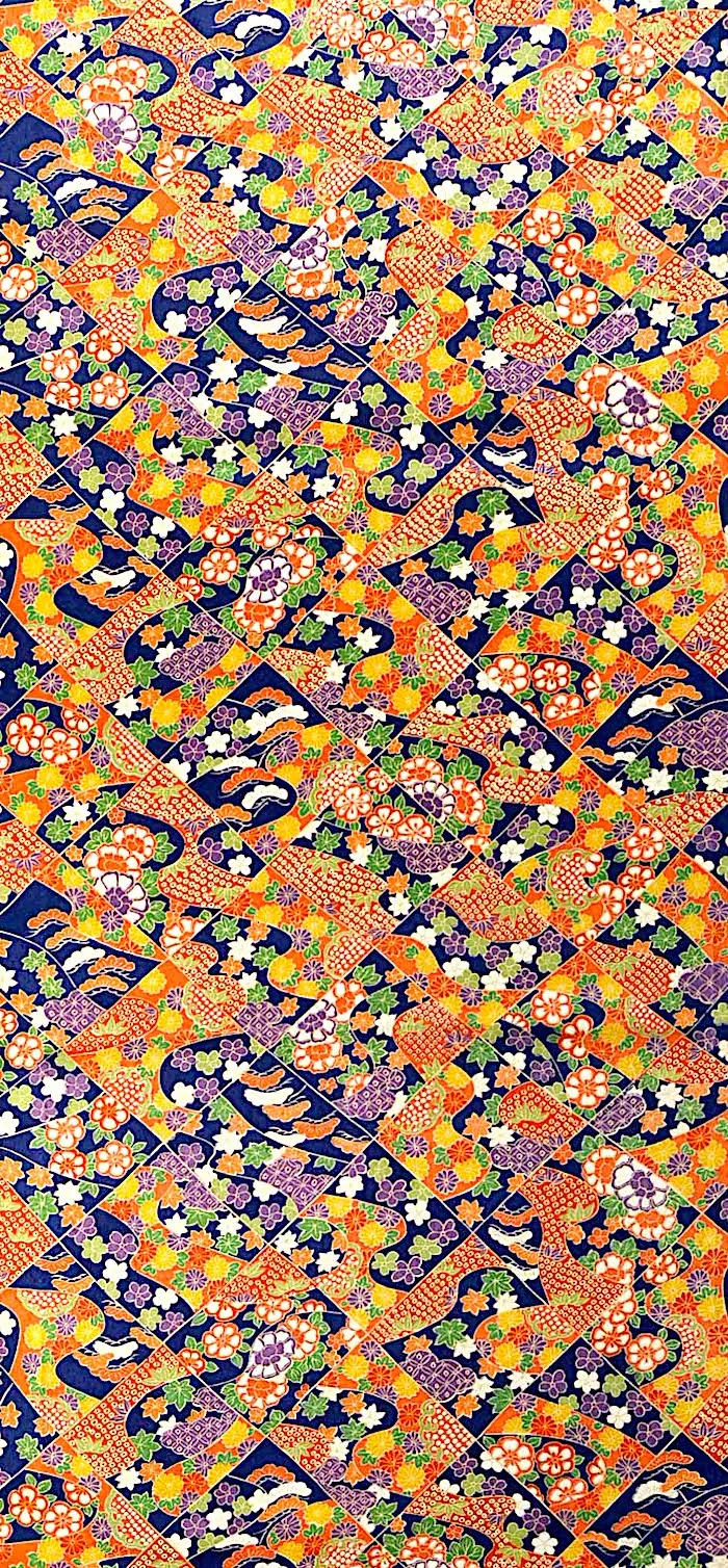 Diagonal Diamonds "Patchwork" Vintage Kimono Silk from Japan 7" x 56"  #4688
