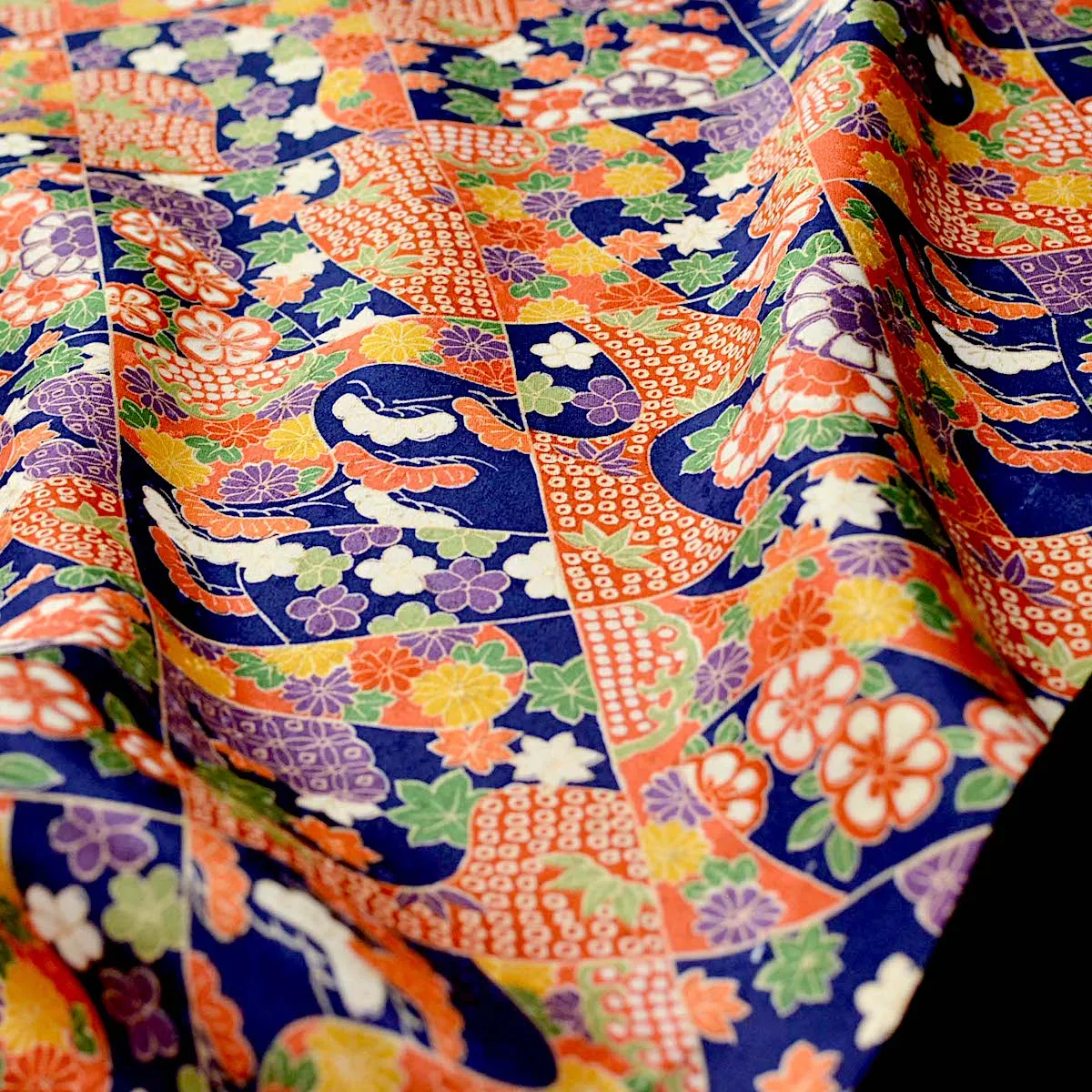 Diagonal Diamonds "Patchwork" Vintage Kimono Silk from Japan 7" x 56"  #4688