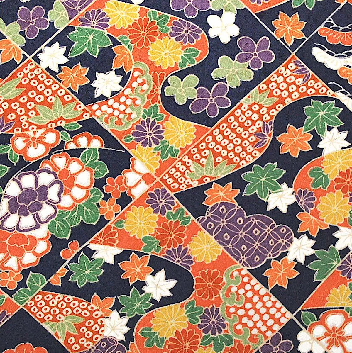 Diagonal Diamonds "Patchwork" Vintage Kimono Silk from Japan 7" x 56"  #4688