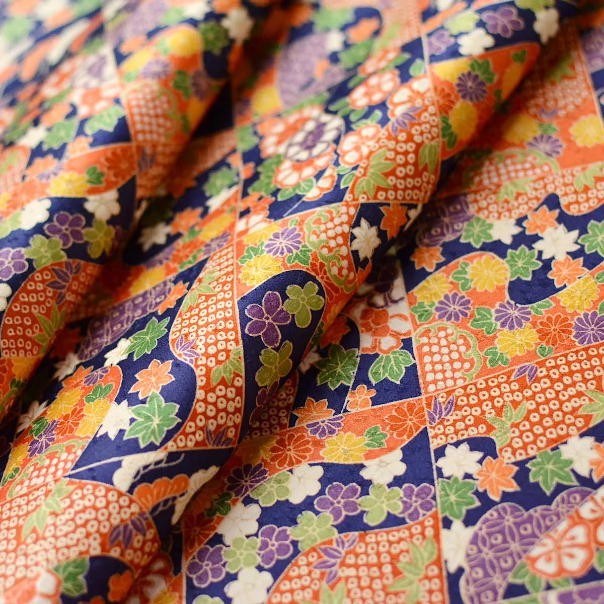 Diagonal Diamonds "Patchwork" Vintage Kimono Silk from Japan 7" x 56"  #4688