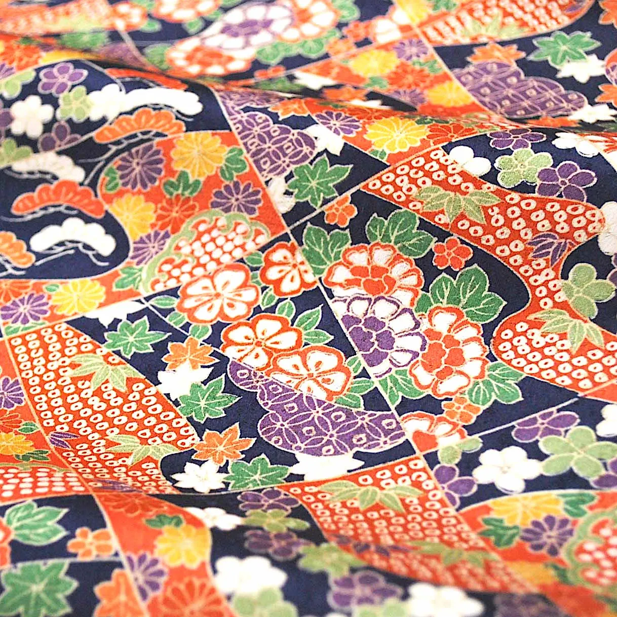 Diagonal Diamonds "Patchwork" Vintage Kimono Silk from Japan 7" x 56"  #4688