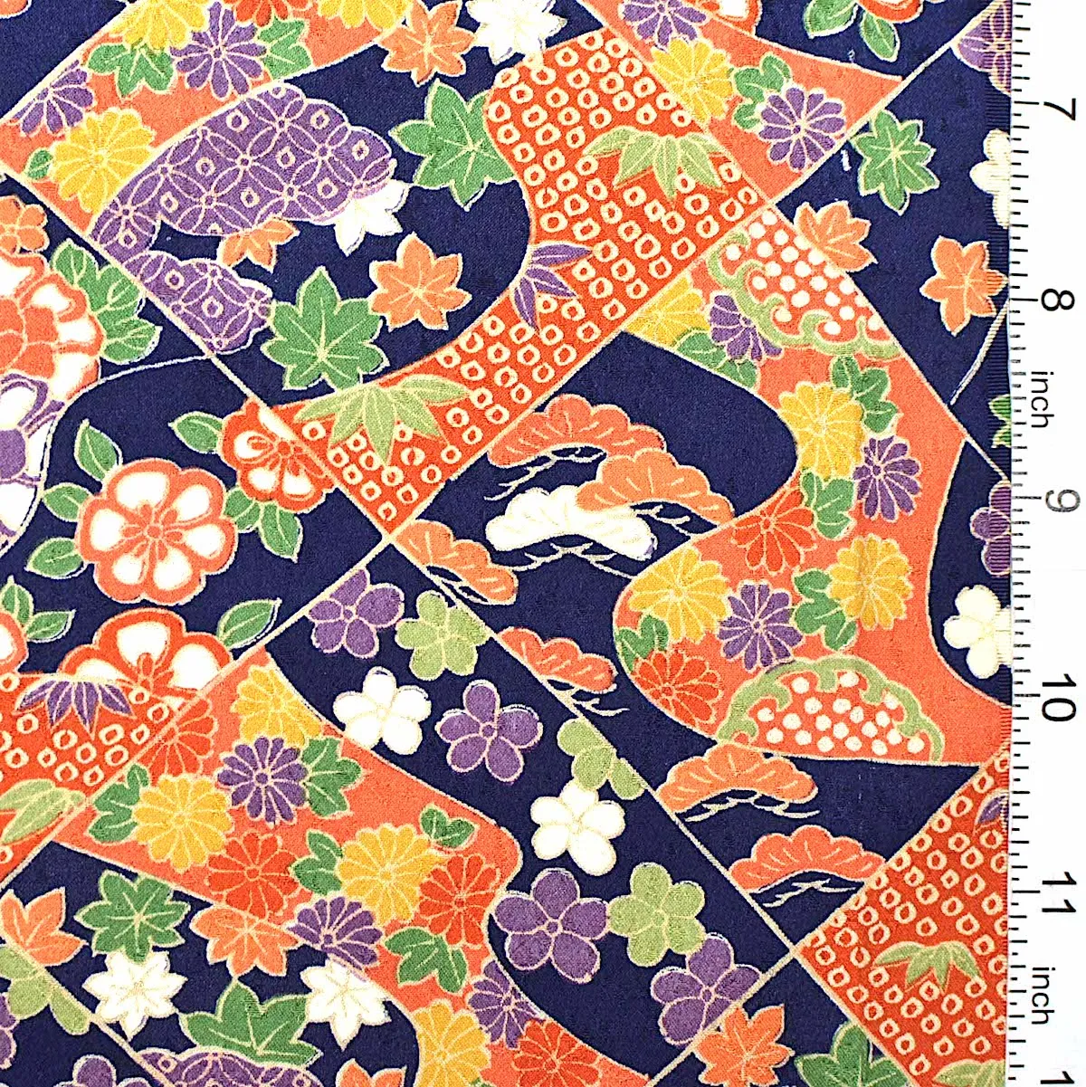 Diagonal Diamonds "Patchwork" Vintage Kimono Silk from Japan 7" x 56"  #4688