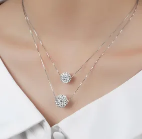 Double Layer Necklace White Rhinestone Beads