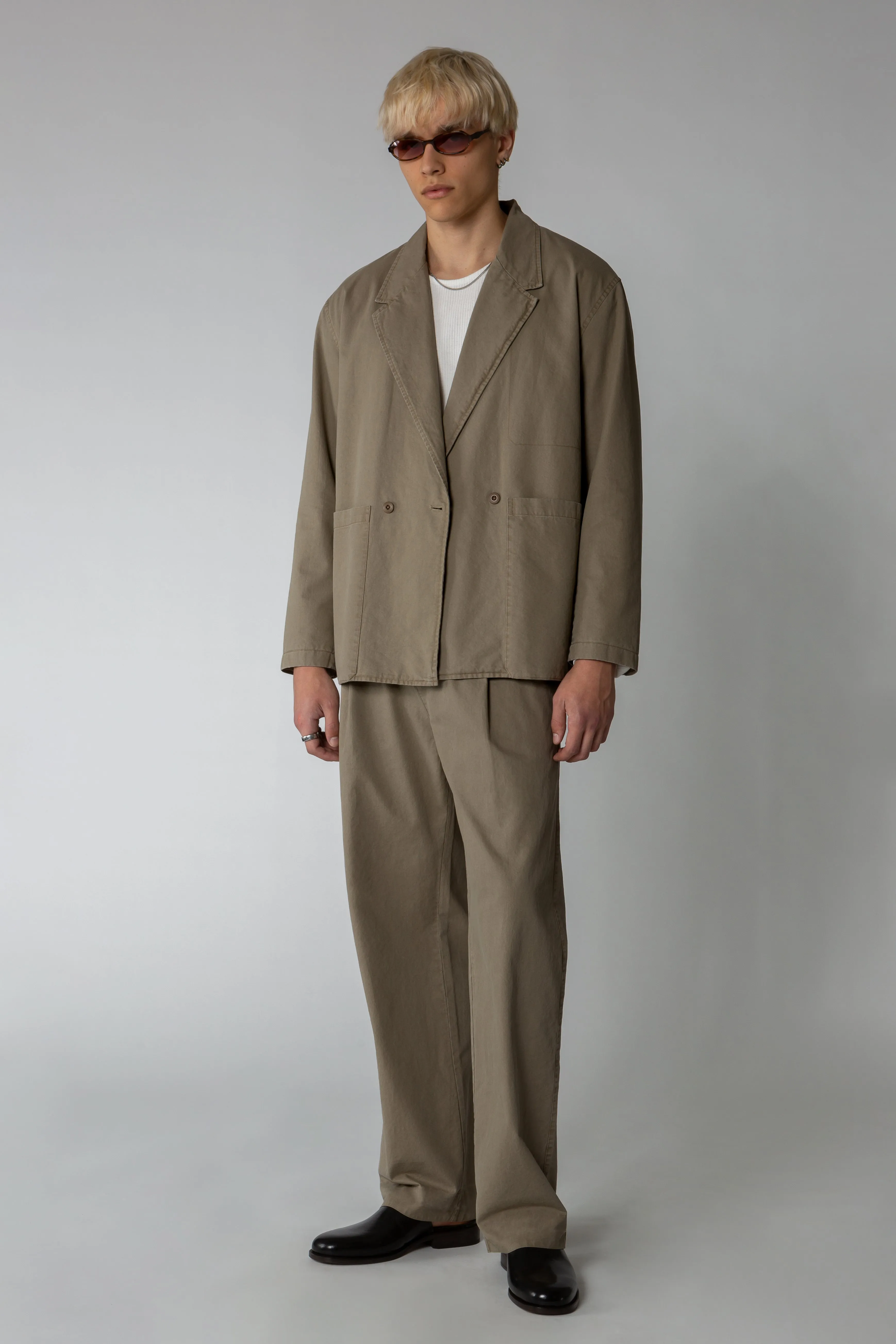 Double Pleated Wide Leg Pant - Putty