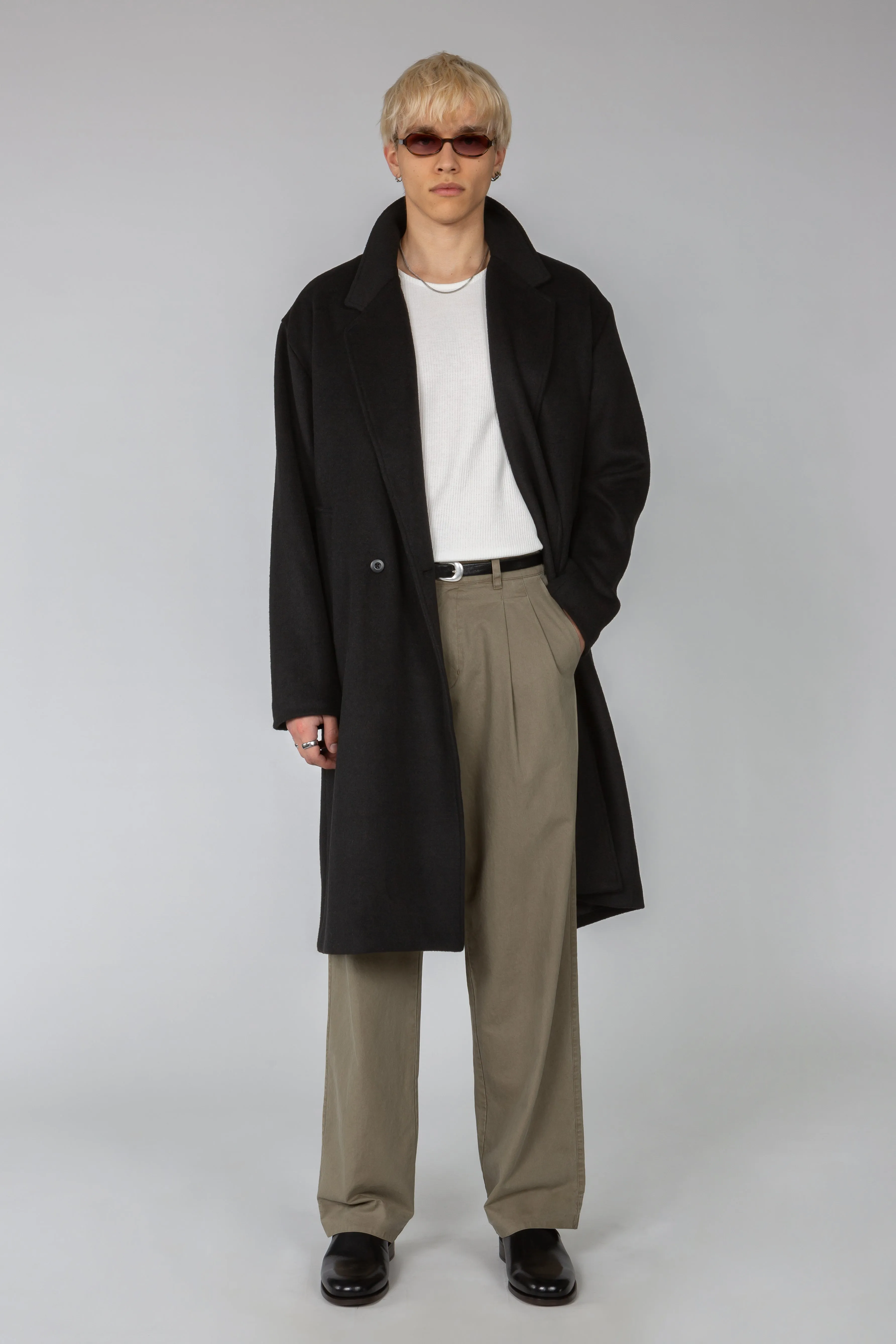 Double Pleated Wide Leg Pant - Putty