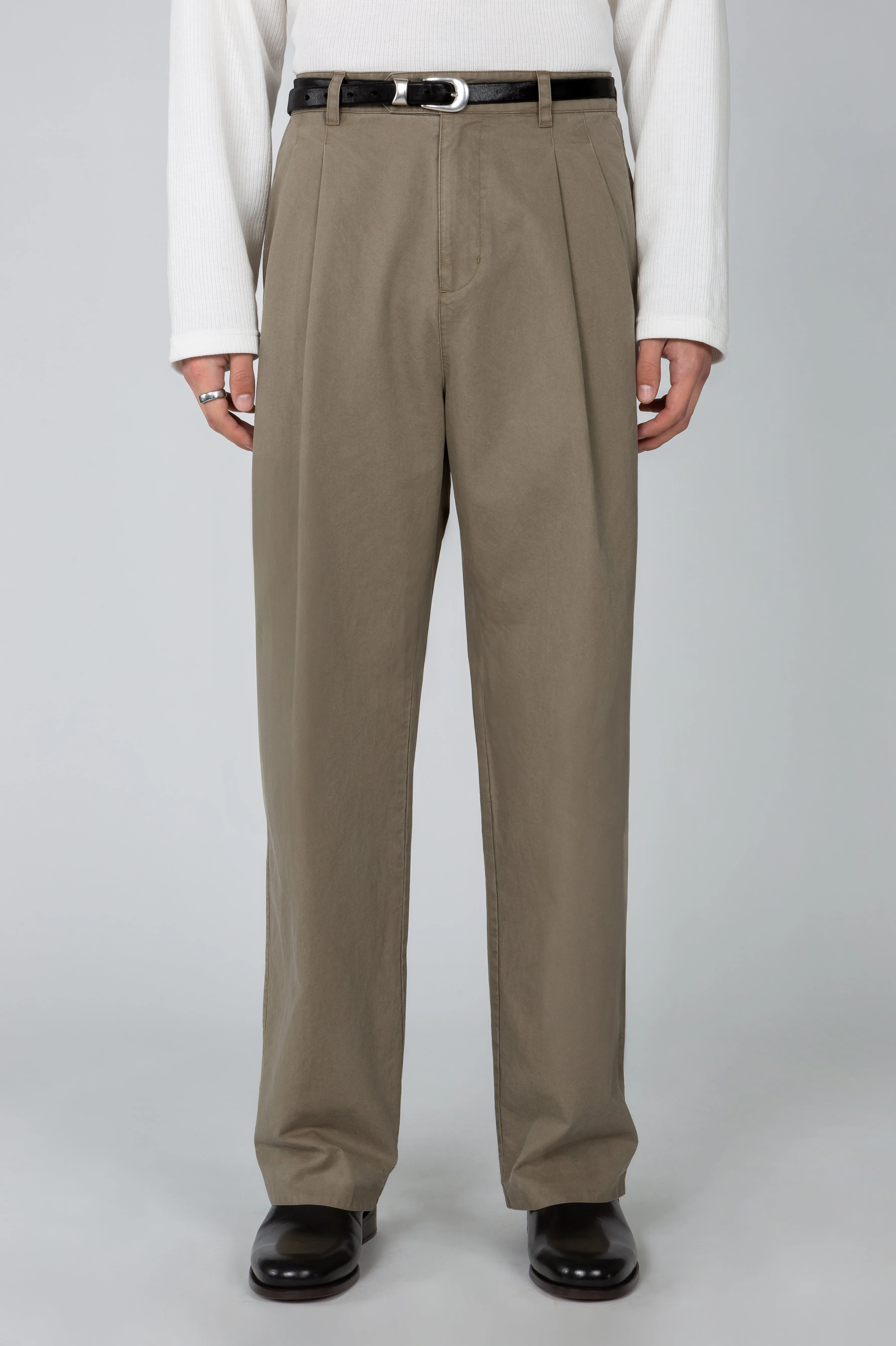 Double Pleated Wide Leg Pant - Putty