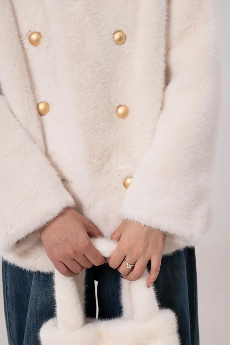 Faux Mink Fur Double Breasted Collarless Jacket