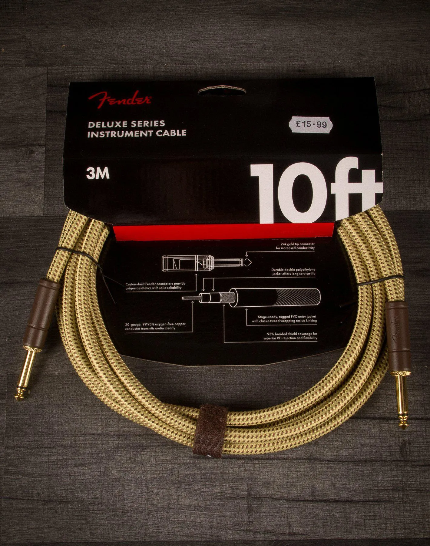 Fender Deluxe Series 10' Instrument Cable Tweed