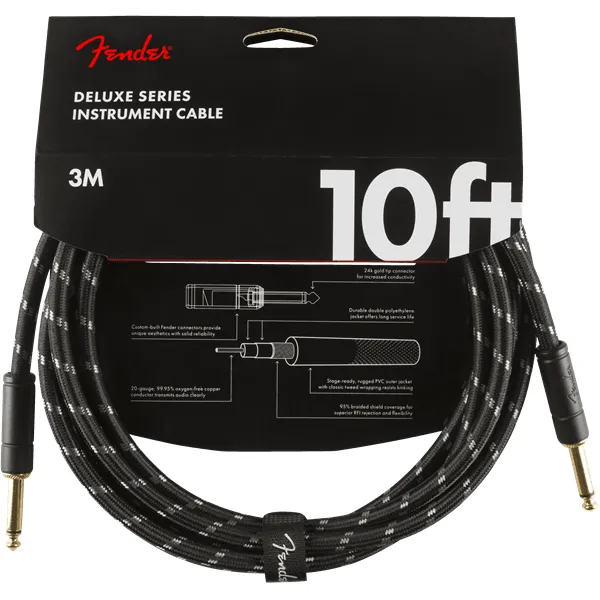 Fender Deluxe Series Black Tweed Guitar Cable - 10foot (3 meters) - Straight