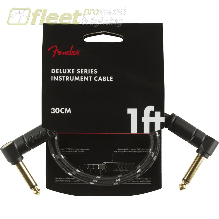 Fender Deluxe Series Instrument Cable, Angle/Angle, 1', Black Tweed (0990820095)