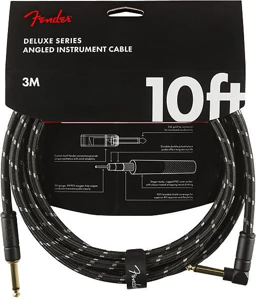 Fender Deluxe Series Instrument Cable, Straight/Angle, 10', Black Tweed