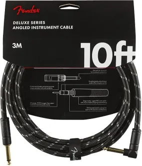 Fender Deluxe Series Instrument Cable, Straight/Angle, 10', Black Tweed