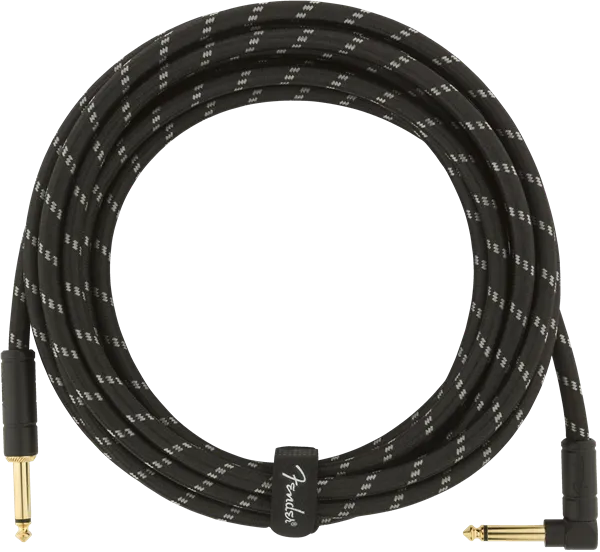 Fender Deluxe Series Instrument Cable, Straight/Angle, 15' Black Tweed