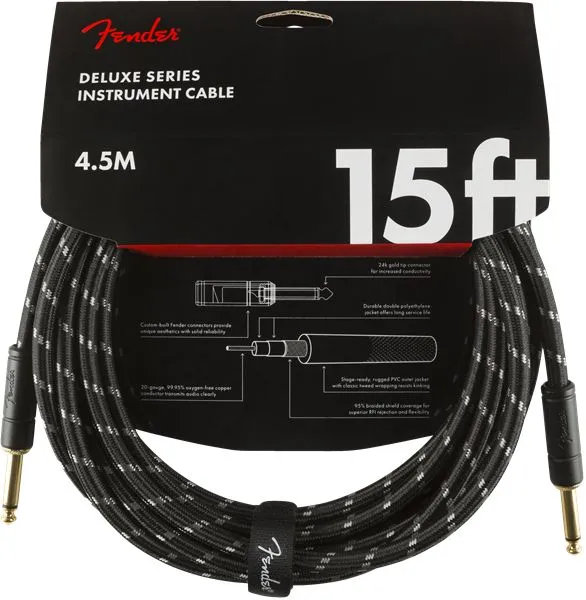 Fender Deluxe Series Instrument Cable, Straight/Straight, 15', Black Tweed
