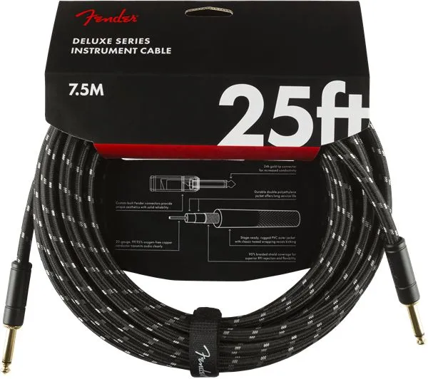 Fender Deluxe Series Instrument Cable, Straight/Straight, 25', Black Tweed