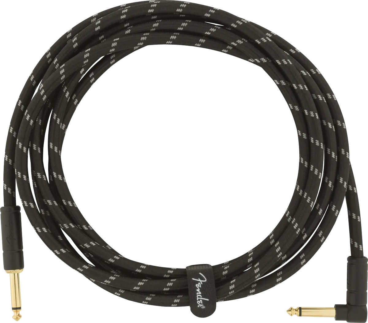 Fender DELUXE Series Straight/Angle Instrument Cable (Black Tweed) - 10'