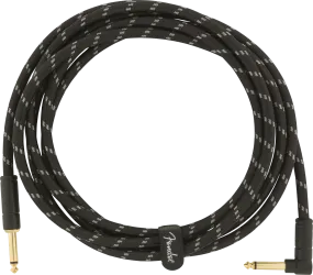 Fender DELUXE Series Straight/Angle Instrument Cable (Black Tweed) - 10'