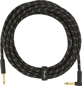 Fender DELUXE Series Straight/Angle Instrument Cable (Black Tweed) - 18.6'